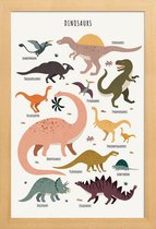 JUNIQE - Poster met houten lijst Dinosaur Friends -13x18 /Kleurrijk