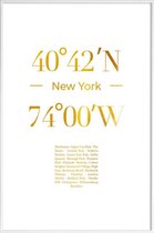 JUNIQE - Poster met kunststof lijst New York gouden -40x60 /Goud & Wit