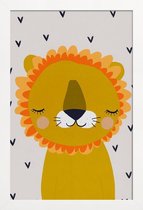 JUNIQE - Poster in houten lijst Leeuw kinderkamer illustratie -20x30