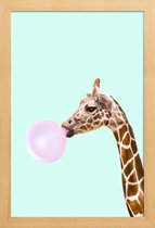 JUNIQE - Poster met houten lijst Giraf pop art -13x18 /Bruin & Roze