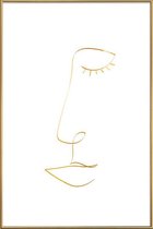 JUNIQE - Poster met kunststof lijst Line Portrait gouden -20x30 /Goud