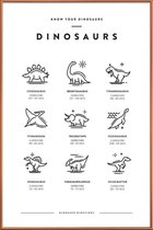 JUNIQE - Poster met kunststof lijst Dinosaurussoorten -60x90 /Wit &