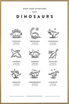 JUNIQE - Poster met kunststof lijst Dinosaurussoorten -30x45 /Wit &