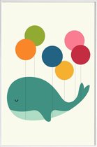 JUNIQE - Poster in kunststof lijst Schattige walvis en ballon