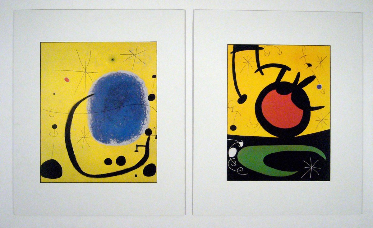 Catch Projecten Perfecte set van 2 Posters in dubbel passe-partout - Miro - Vuelo de pajaros & L’oro dell’azzurro - Kunst -2x 50 x 60 cm Kleur