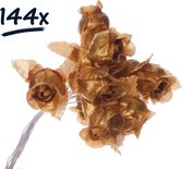 144st Kunstbloemen takjes roosjes goud boeket  | L=11cm | knutsel | hobby | versiering | feestdecoratie