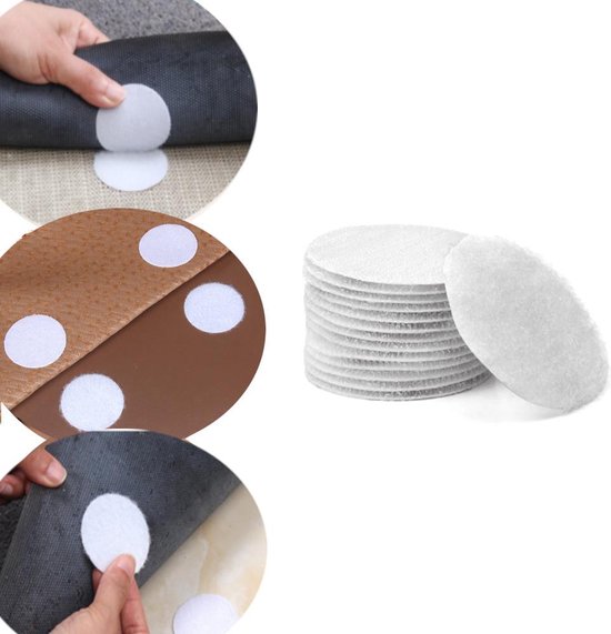 GEAR 3000® antislip sticker - tapijt - dubbelzijdig tape - klittenband zelfklevend - vloerkleed - kussen - 4 stuks wit