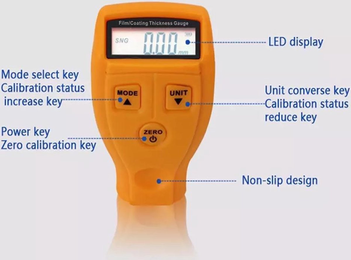Verf Mil-diktemeter, 0-2000um Verfcoatingtester, Digitale Verfmeter voor Autodieptediktemetingstester, Controleer de Auto Originele Coating Autolakmeter (BLACK