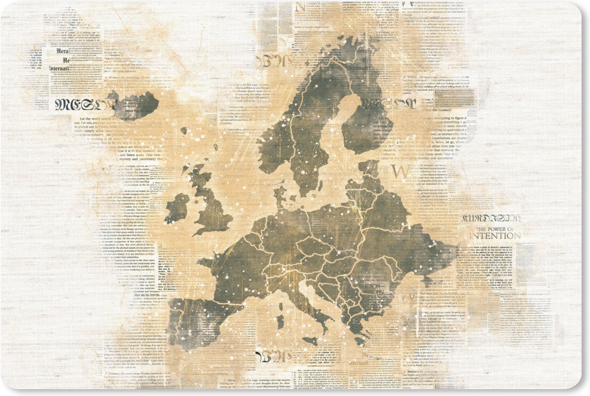 Muismat EuropakaartenKerst illustraties - Europakaart met zandkleurige verf op krantenpapier muismat rubber - 60x40 cm - Muismat met foto