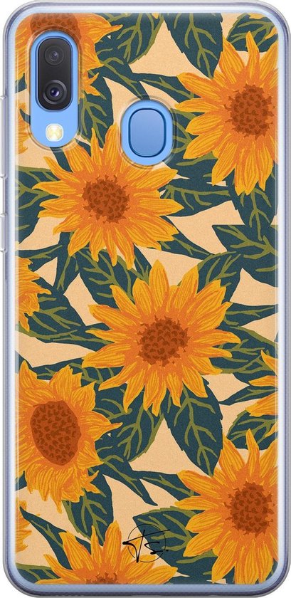 Hoesje geschikt voor Samsung Galaxy A40 - Zonnebloemen - Soft Case - TPU - Bloemen - Geel - Mooie Telefoonhoesjes