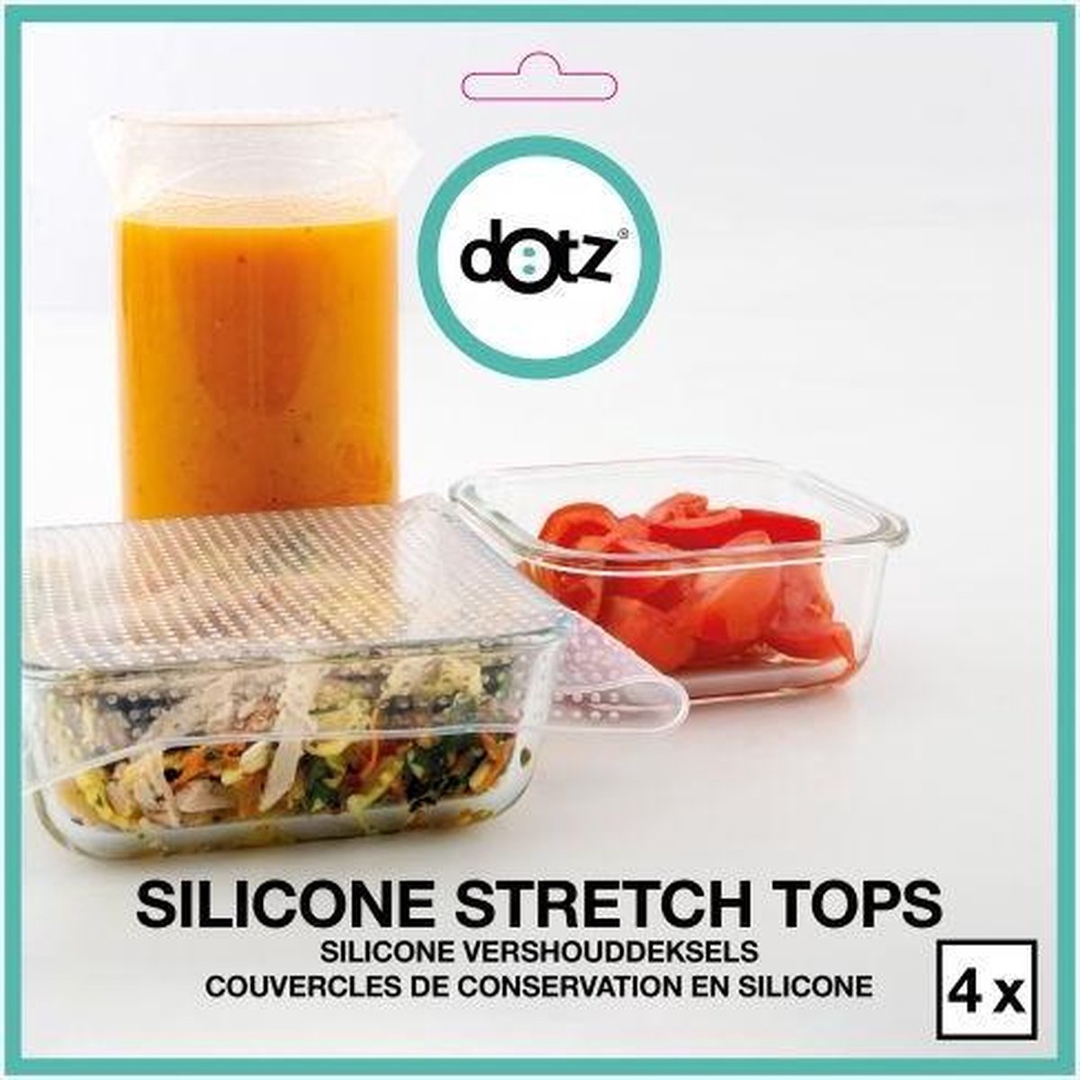 Dotz set van 4 vierkante silicone vershouddeksels