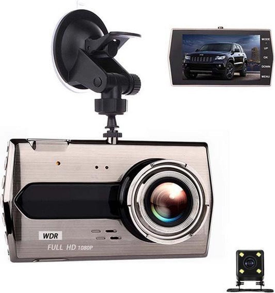 TechU™ Dashcam M14 Pro Dual Camera – Dashboardcamera – 4.0 inch IPS Scherm – Full HD 1080p – Loop Recording – Nachtvisie – Bewegingssensor – G-sensor – Autocamera Voor én Achter - voor auto