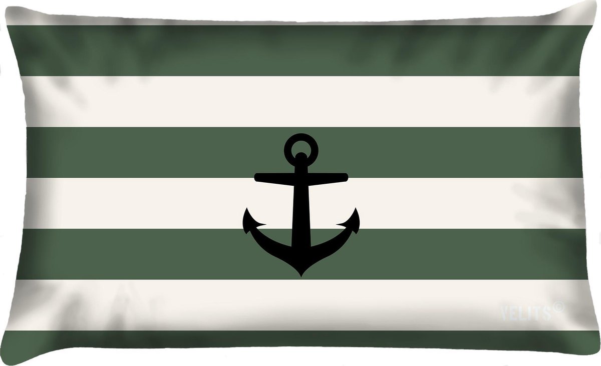Velits outdoor Sierkussen - Buitenkussen In The Army Groen Waterafstotend 40x60cm Bootkussen Streep Anker