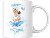 Moederdag Mok Happy 1st Mother's Day jongen bruin mama blond