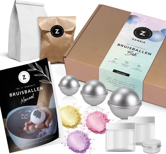 Zanzia®️ 9-delige Unicorn DIY Bruisballen Maken Set - Voor Bad - Compleet Pakket - Origineel Cadeau - 100% Natuurlijke Ingrediënten