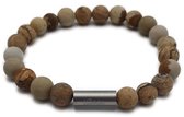 H-Beau - Armband - Edelstenen - Mat - Jaspis - 19cm - Natuurstenen - Kralen – 8mm - Beige - Heren – Unisex - Handgemaakt – Sterrenbeeld – Horoscoop – Maagd