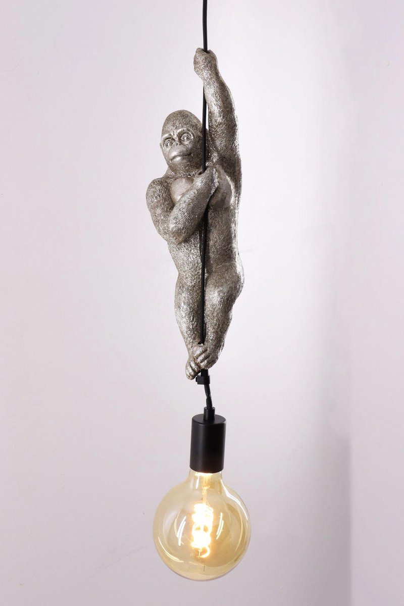 Light & Living hanglamp Gorilla Aap Monkey | Platina Zilver Zwart | 40cm