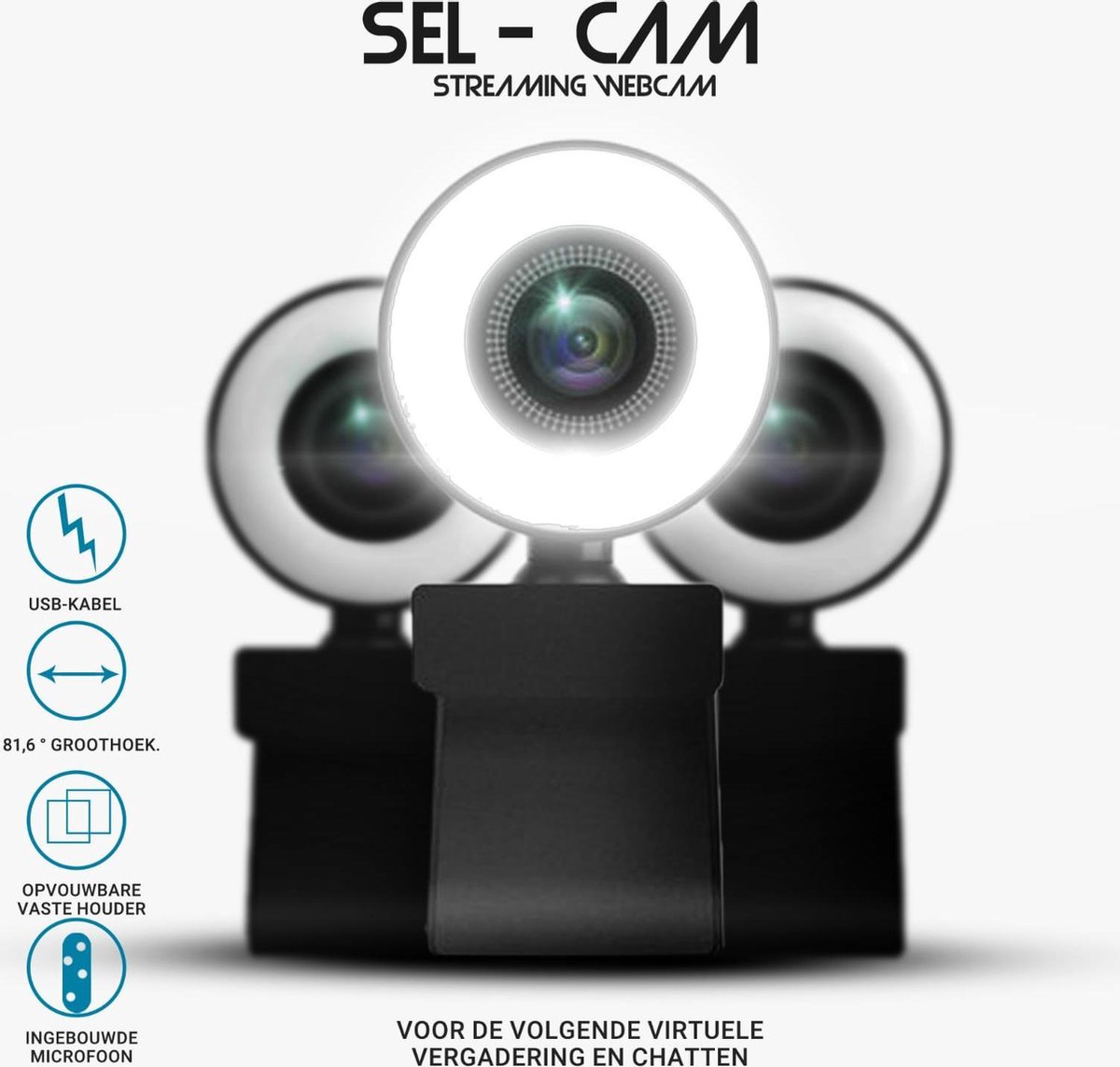 SEL-CAM V2 - Webcam - USB Webcam met Microfoon en Ringlicht - 1080P - HD - SELERD - Webcam voor pc met usb - Ring - Streaming - Zwart