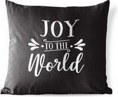 Buitenkussens - Tuin - Kerst quote Joy to the world tegen een zwarte achtergrond - 60x60 cm