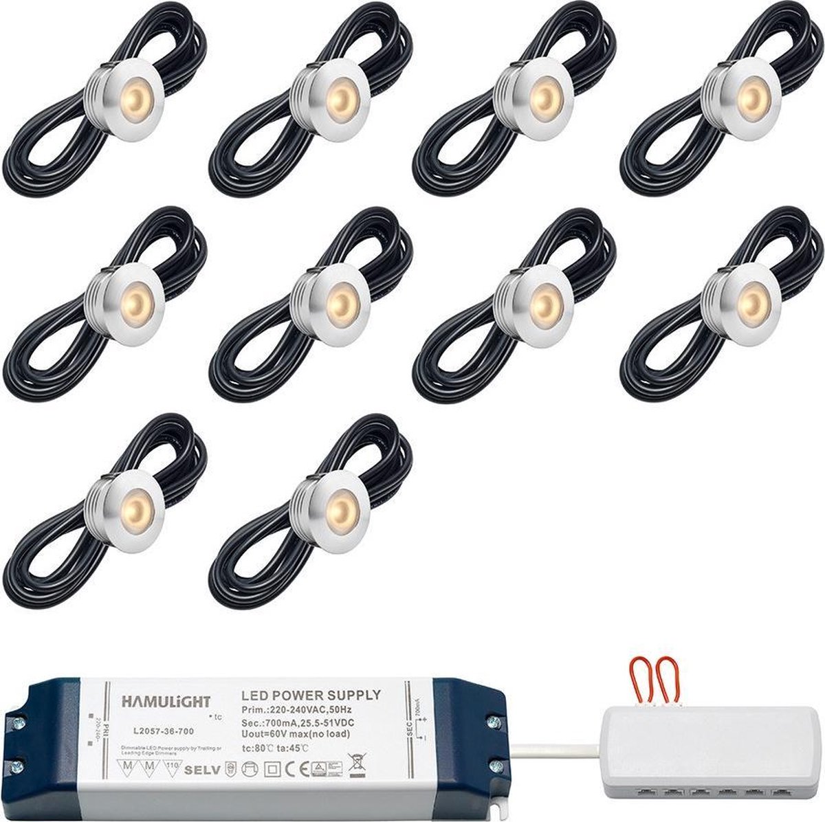 LED inbouwspot Aragon bas inclusief trafo - inbouwspots / downlights / plafondspots / led spot / 3W / dimbaar / warm wit / rond / 230V / IP44 / - set van 10 stuks