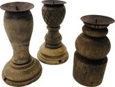 Gerecycled houten Kaarsen kandelaar | candleh. iron cup | ø8x19 | naturel/rood