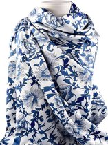 PROUD PEARLS® prachtige 100% zijden sjaal / stola / omslagdoek met Delfts blauw dessin