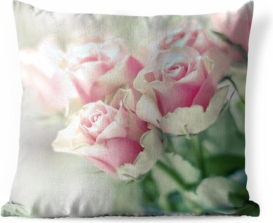 Sierkussen Roze roos voor buiten - Roze rozen schijnen in het felle zonlicht - 40x40 cm - vierkant weerbestendig tuinkussen / tuinmeubelkussen van polyester