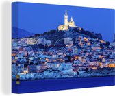 Paysage urbain de Marseille la nuit en France Toile 120x80 cm - Tirage photo sur toile (Décoration murale salon / chambre) / Villes européennes Peintures sur toile