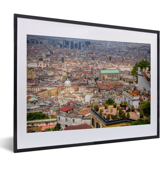 Photo encadrée - Vue des maisons de la ville italienne de Naples Cadre photo noir avec passe-partout blanc petit 40x30 cm - Affiche encadrée (Décoration murale salon / chambre)