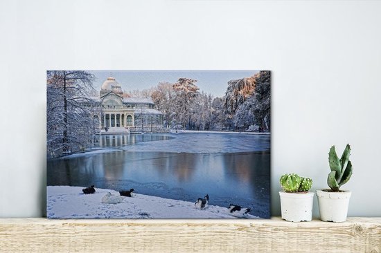 Canvas Schilderij Madrid - Sneeuw - Winter - 30x20 cm - Wanddecoratie