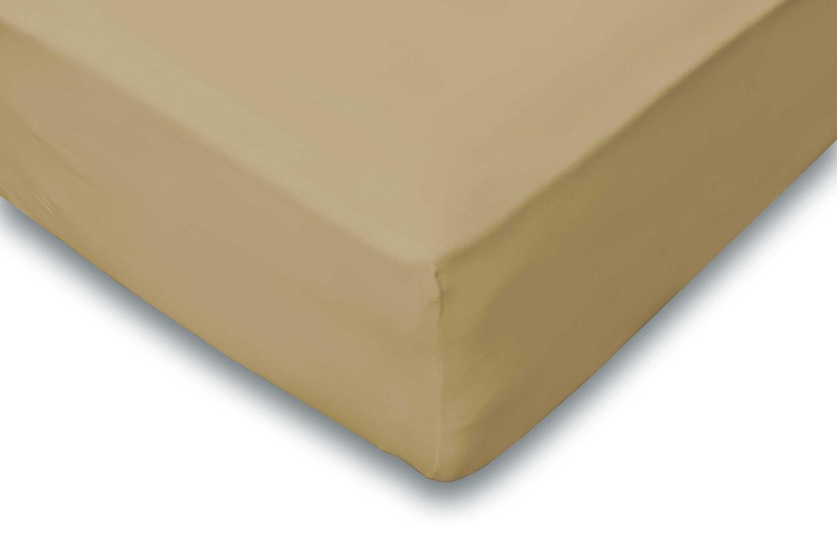 Hoeslaken Jersey Katoen Stretch 35cm Hoge Hoek - zand 180x200cm - Lits Jumeaux