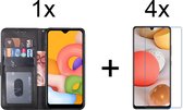 Samsung A41 Hoesje - Samsung Galaxy A41 hoesje bookcase zwart wallet case portemonnee hoes cover hoesjes - 4x Samsung Galaxy A41 screenprotector