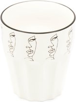 Housevitamin - Beker / Mok - Porselein - Ø9.0 cm - Wit met gezichtjes