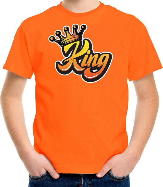 Bellatio Decorations Koningsdag t-shirt voor kinderen/jongens - King - oranje - feestkleding 134/140 - Bellatio Decorations