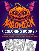 Halloween Coloring Books Featuring 50 Halloween Illustrations, Witches, Vampires, Autumn Fairies, Haunted Houses and More!