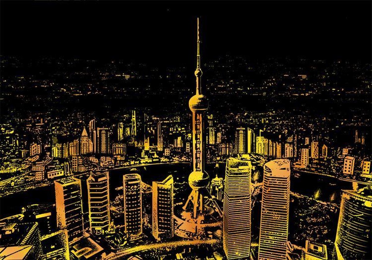 Scratch Art Shanghai - 410 x 287 mm - Kras tekeningen - Scratch painting