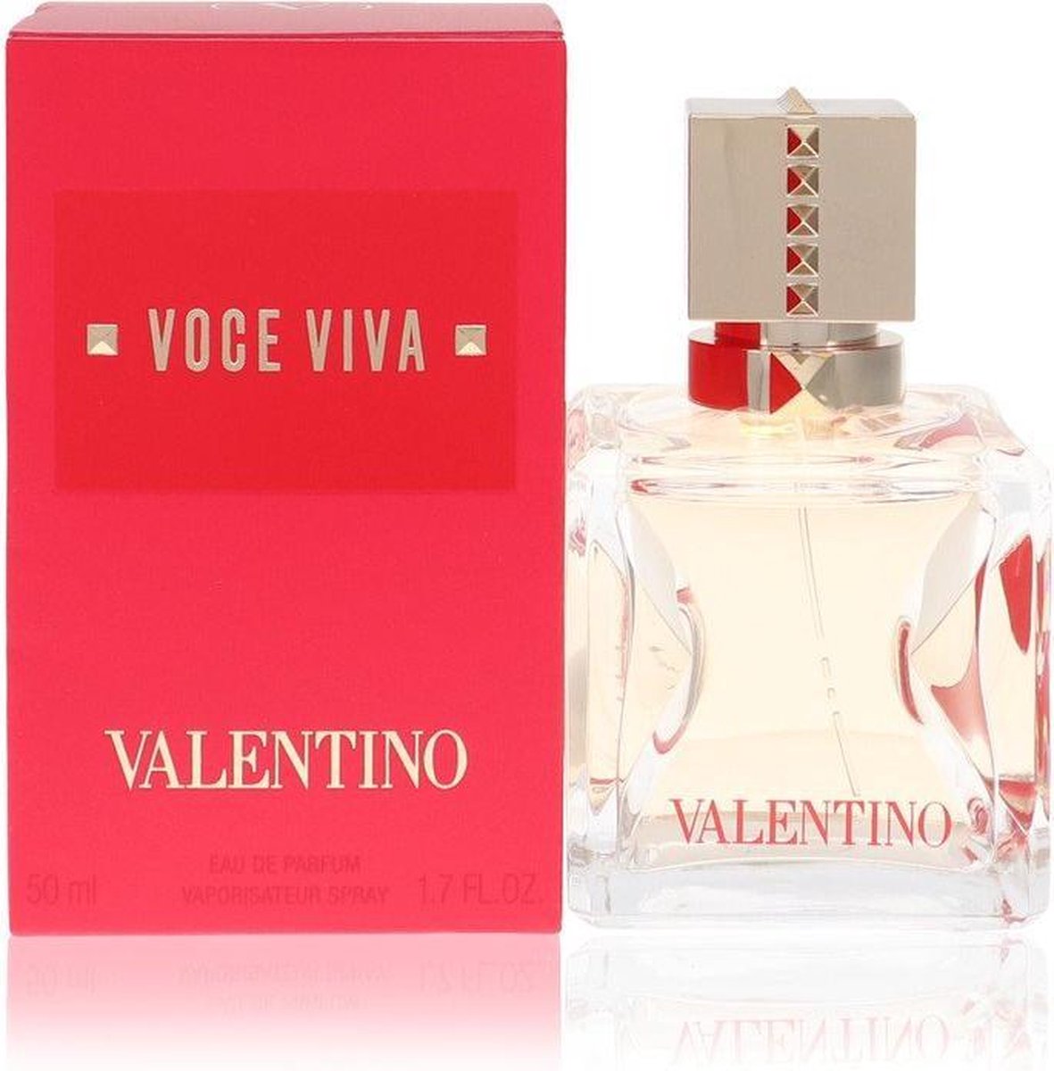 Valentino Voce Viva parfumflesje met gouden dop met studs.
