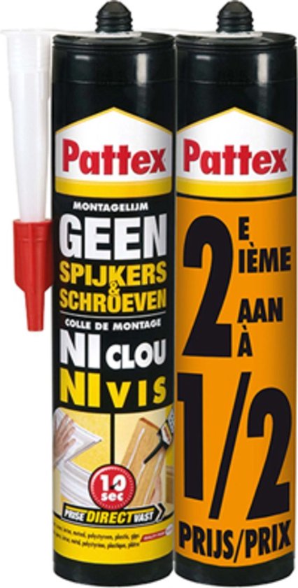 Pattex Geen Spijkers & Schroeven 2 x 400 gr +50% | Montagekit Geschikt voor Binnen | Voor Alle Materialen | Extreem Sterk | Ideaal als Universele Montagekit - Pattex