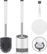 Wc Borstel | Toiletborstel | Sneldrogende Houder | Siliconen | Roestvrij Staal | Ophangbaar | Ergonomisch
