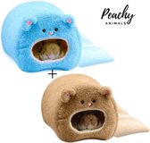 PEACHY® Animals - Hamster Huisje - Bruin/Blauw - Knaagdier Bed - Wasbaar - met Ophanghaak - Muis
