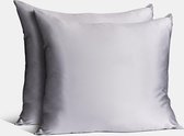 Zijden kussenslopen (twee stuks) in de kleur zilver - 100% Moerbei zijde - 22 momme - 60x70cm - met gratis waszakje