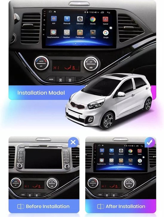Kia Picanto 2011-2014 Android navigatie en multimediasysteem autoradio  Bluetooth USB... | bol.com