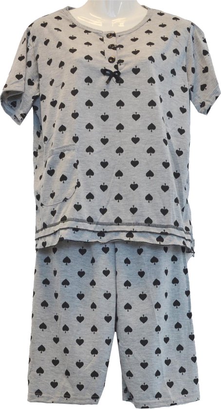 Dames pyjama korte mouwen met driekwart broek zwart/grijs zwart XXL |  bol.com