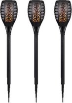 Set van 3x stuks Halloween horror decoratie solar LED tuinfakkels zwart 58 cm - Tuinverlichting/thema feestversiering