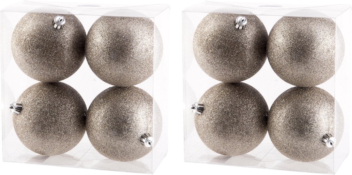 12x stuks kunststof glitter kerstballen champagne 10 cm - Onbreekbare kerstballen - kerstversiering
