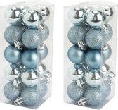 40x stuks kleine kunststof kerstballen ijsblauw - Mat/glans/glitter - Onbreekbare plastic kerstballen - Kerstversiering