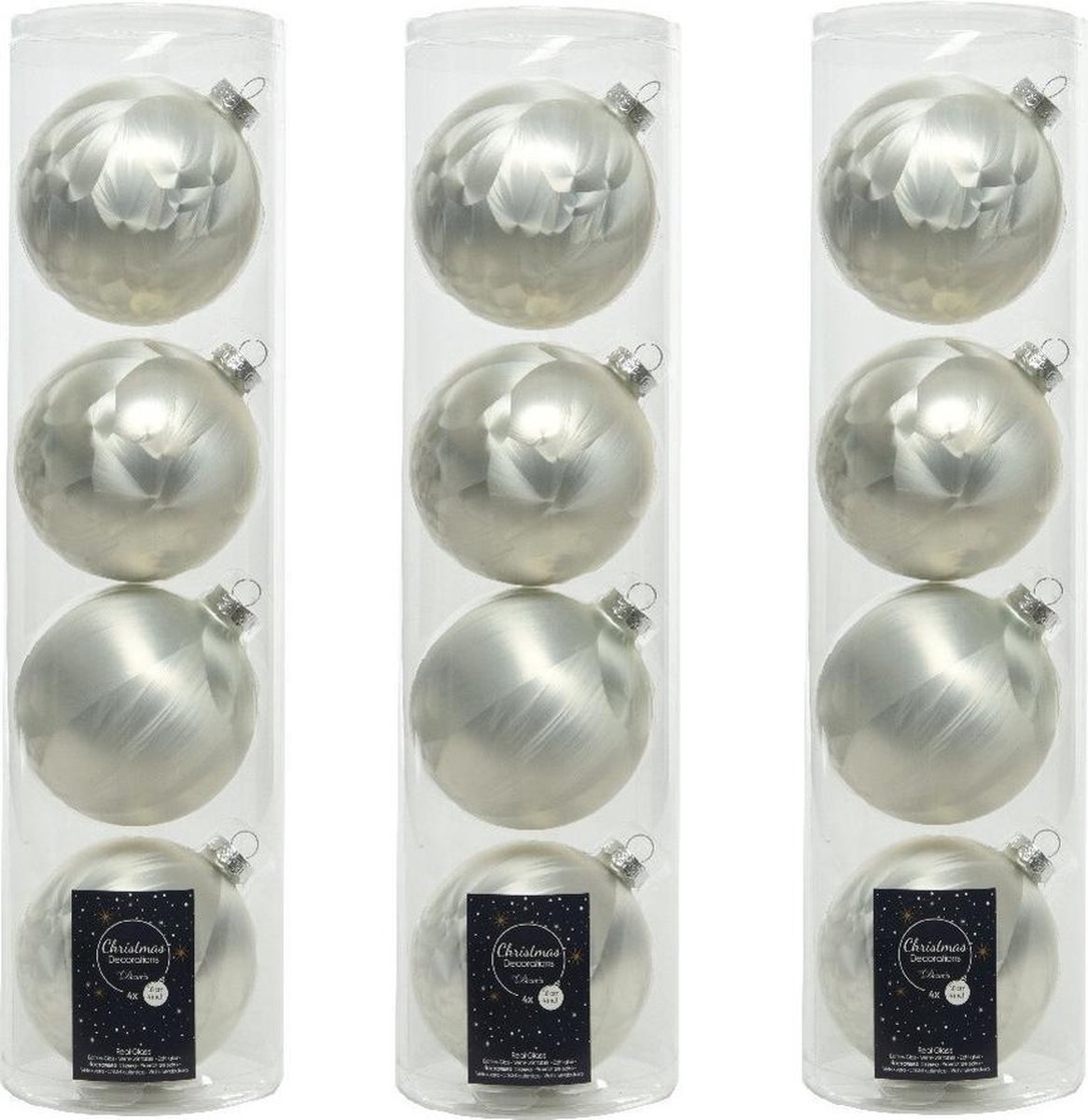 12x stuks kerstballen wit ijslak van glas 10 cm - mat/glans - Kerstversiering/boomversiering