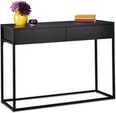 relaxdays table d'appoint étroite - table murale noire - table d'entrée avec 2 tiroirs - table console en métal