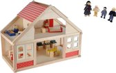Playwood houten poppenhuis inclusief 25 meubeltjes en 4 buigpoppen