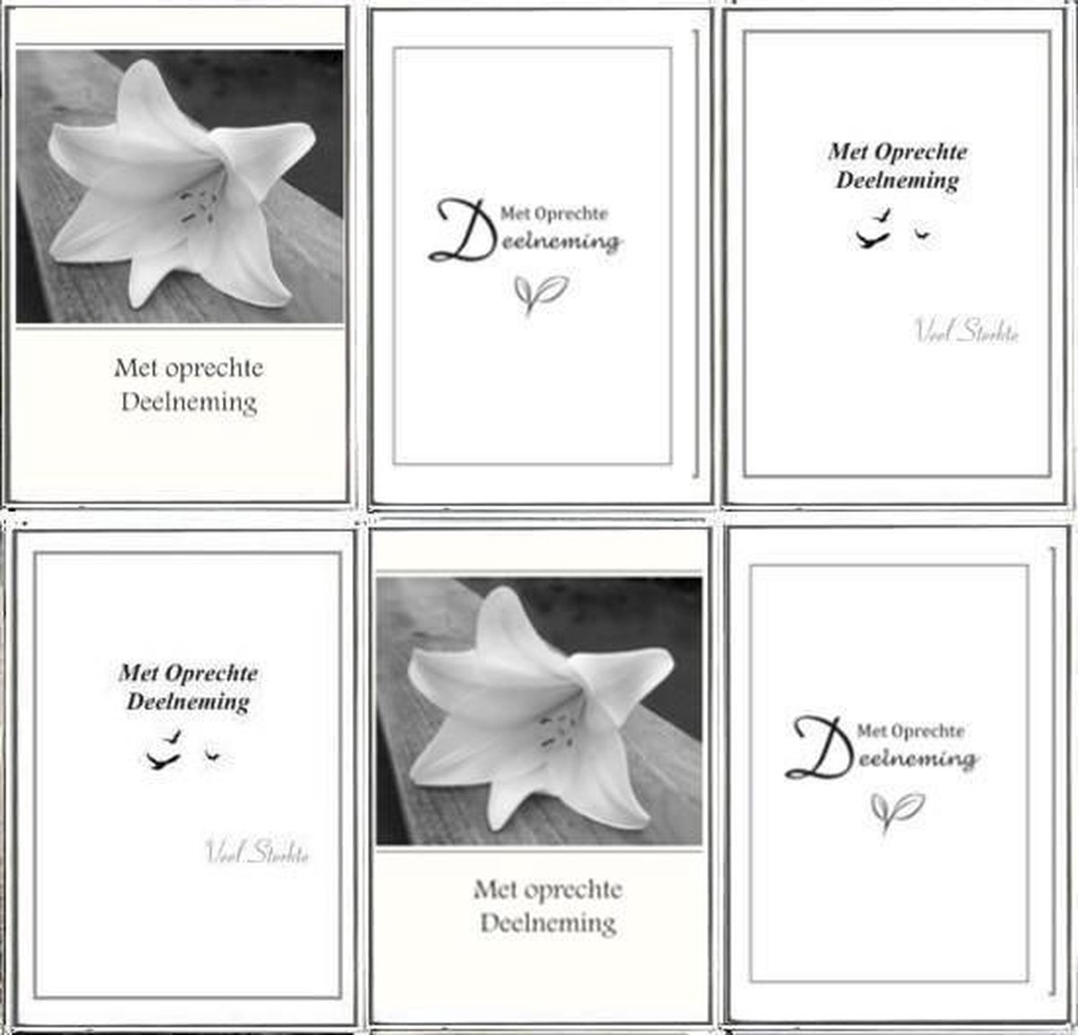 6 Premium Luxe Condoleance wenskaarten - Oprechte Deelneming - 17x12cm - Gevouwen kaart met envelop